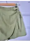 Lavina Haki Müslin Bağlamalı Şort Etek