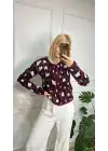 Lina Bordo Gold Düğmeli Leopar Yumoş Triko Hırka