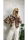 Lina Kahve Gold Düğmeli Leopar Yumoş Triko Hırka