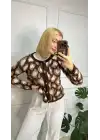 Lina Kahve Gold Düğmeli Leopar Yumoş Triko Hırka