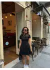 Mireva Siyah Volanlı Kısa Kol Modal Elbise