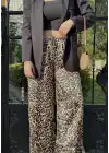 Nivy Gold Leopar Saten Pantolon