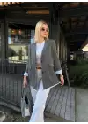 Parte Baskılı Önden Düğmeli Oversize Blazer Ceket