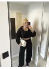 Siyah Hırka/Pantolon/Crop Üçlü Takım