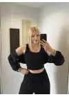 Siyah Hırka/Pantolon/Crop Üçlü Takım