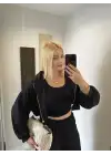 Siyah Hırka/Pantolon/Crop Üçlü Takım