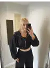 Siyah Hırka/Pantolon/Crop Üçlü Takım