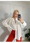 Soleil Beyaz Fırfırlı Volanlı Gömlek
