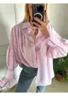 Soleil Pembe Fırfırlı Volanlı Gömlek