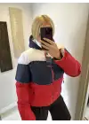 Üç Renkli Kapüşonlu Şişme Mont