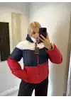 Üç Renkli Kapüşonlu Şişme Mont