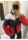 Üç Renkli Kapüşonlu Şişme Mont