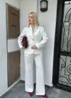 Velvet Beyaz Gold Büyük Tek Düğmeli İç Astarlı Beyaz Blazer Ceket