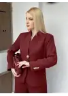 Velvet Bordo Gold Büyük Tek Düğmeli İç Astarlı Beyaz Blazer Ceket