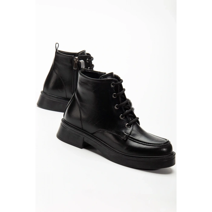 02-2001 Siyah Kırışık Rugan Bağcıklı Fermuarlı Günlük Kadın Bot