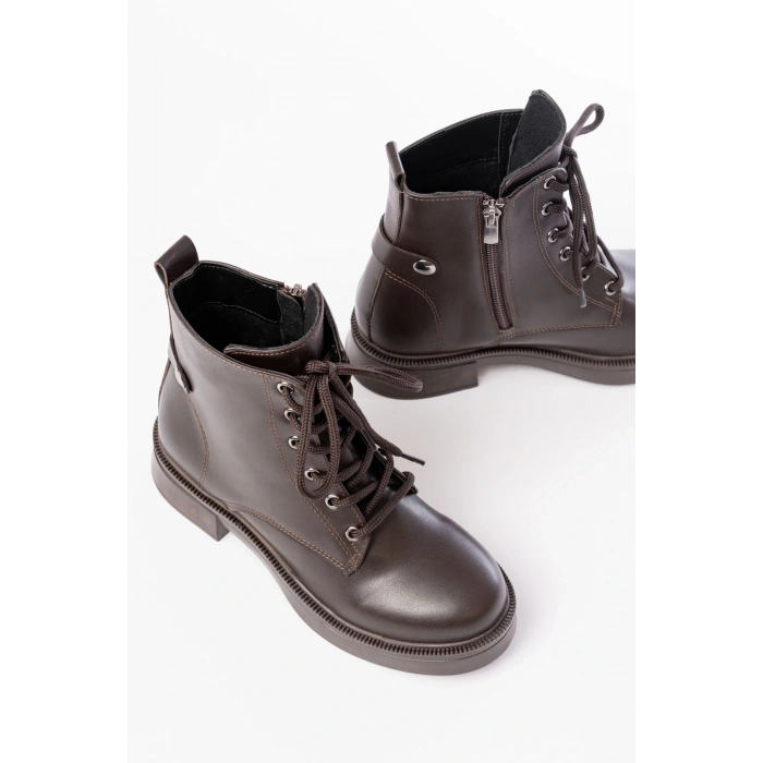 02-2003 Kahve Cilt Bağcıklı Fermuarlı Günlük Kadın Bot