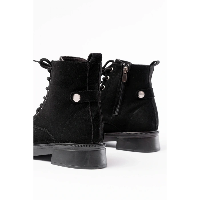 02-2003 Siyah Süet Bağcıklı Fermuarlı Günlük Kadın Bot