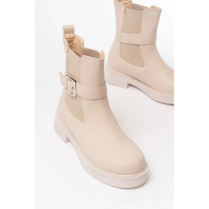 02-2004 Bej Toka Aksesuarlı Lastikli Günlük Kadın Bot