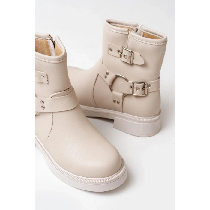 02-2013 Bej Toka Aksesuarlı Fermuarlı Günlük Kadın Bot