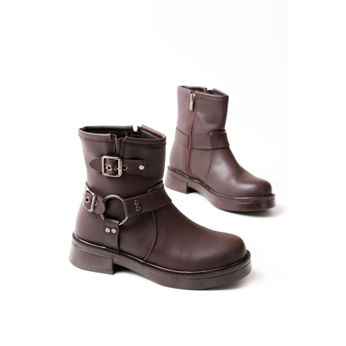 02-2013 Kahverengi Toka Aksesuarlı Fermuarlı Günlük Kadın Bot