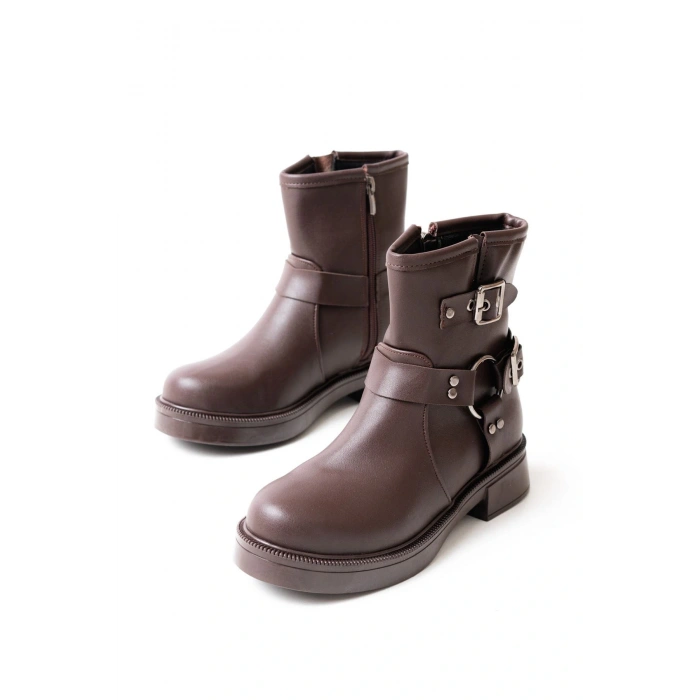 02-2013 Kahverengi Toka Aksesuarlı Fermuarlı Günlük Kadın Bot