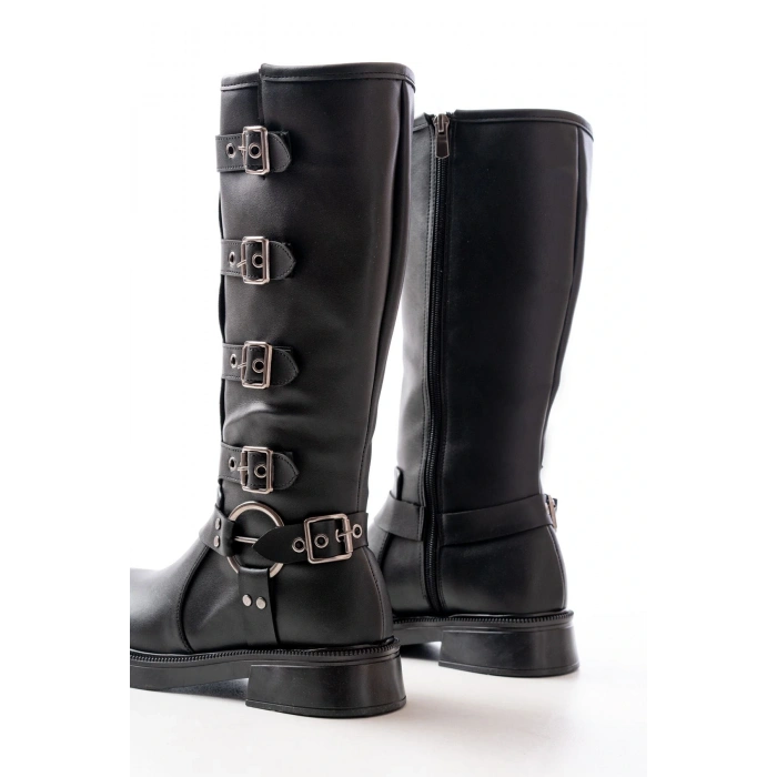 02-346 Siyah Düz Topuklu Günlük Bayan Binici Çizme