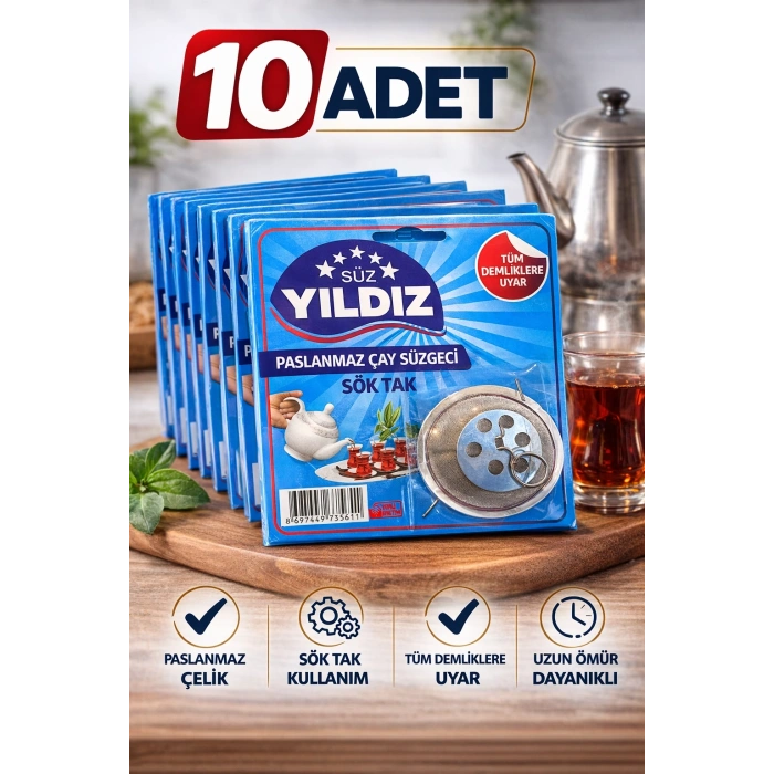 10 Adet Paslanmaz Çelik Çaydanlık Demlik Süzgeci Sök Tak Çay Süzgeci Tüm Demliklere Uyumlu Çaydanlık Filtresi