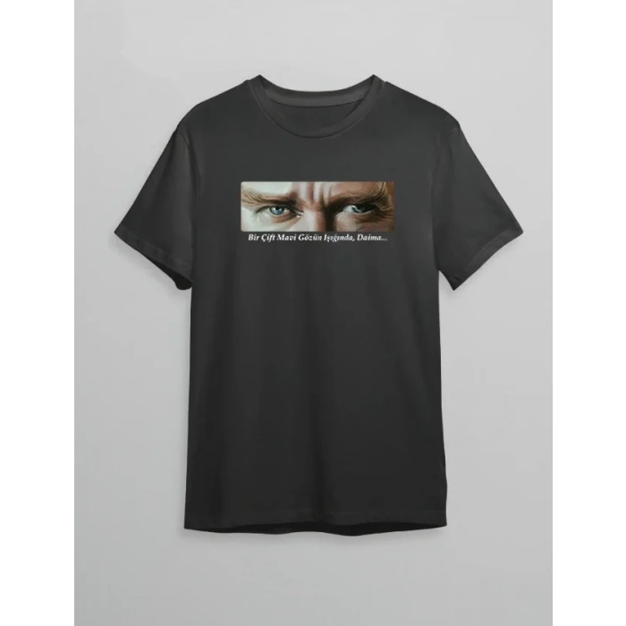 10 Kasım Atatürkü Anma Günü Baskılı Oversize Bisiklet Yaka T-shirt - Siyah