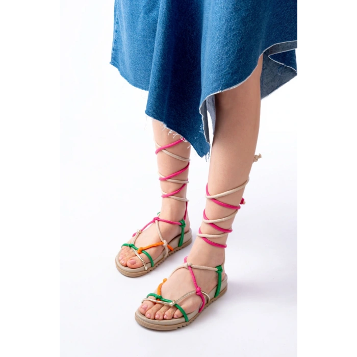 1001-1001 Multi Bilekten Bağcıklı Kadın Sandalet