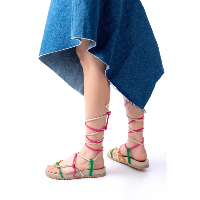 1001-1001 Multi Bilekten Bağcıklı Kadın Sandalet