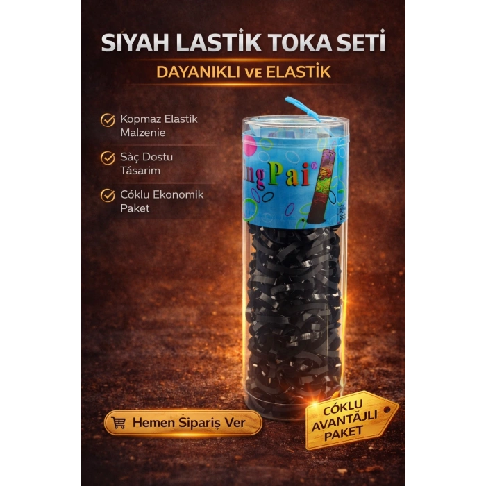 12 Kutu 600 Adet Siyah Lastik Toka Seti Siyah Renkli Saç Lastiği Çocuk ve Kadın Saç Tokası