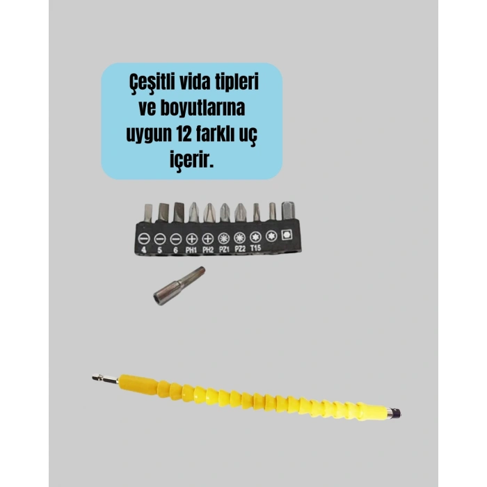 12 Parça Vidalama Uç Seti Akrobat Tasarım Dayanıklı Metal