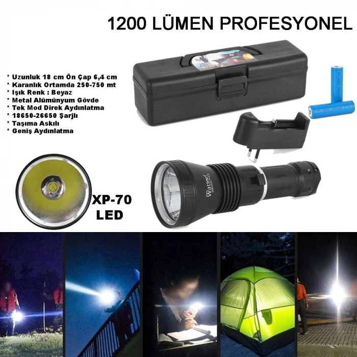 1200 LÜMEN PROFESYONEL ŞARJLI EL FENERİ WATTON WT-655