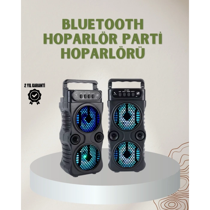 1200 mAh Şarjlı LED Işıklı Bluetooth Hoparlör – FM Radyolu, Hafıza Kart Destekli