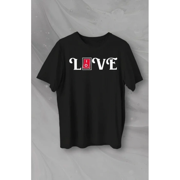 14 Şubat Sevgililer Günü Love Baskılı Oversize Bisiklet Yaka T-shirt - Siyah