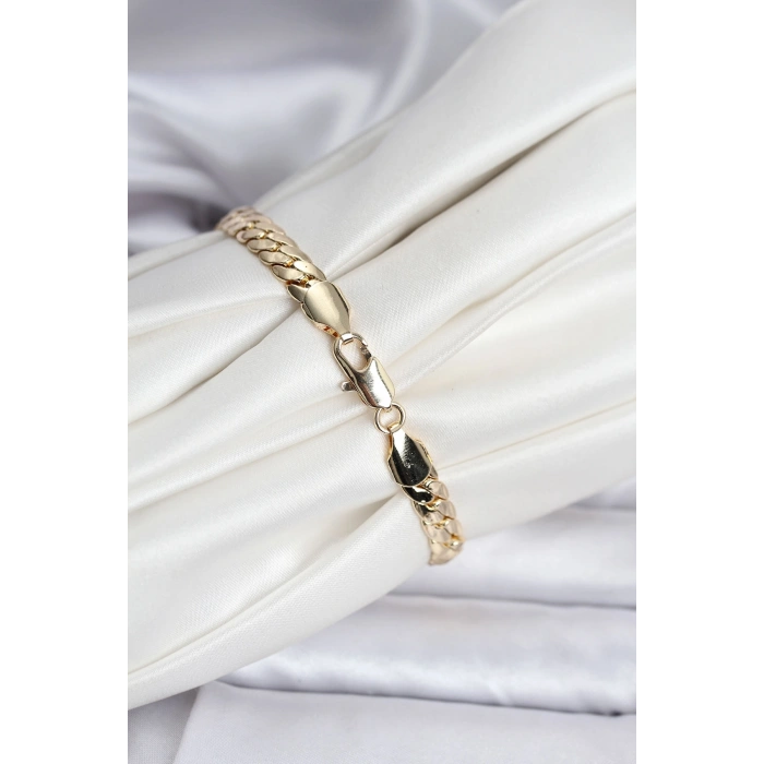 14K Gold Renk Kaplama Ezme Zincir Model Kadın Bileklik