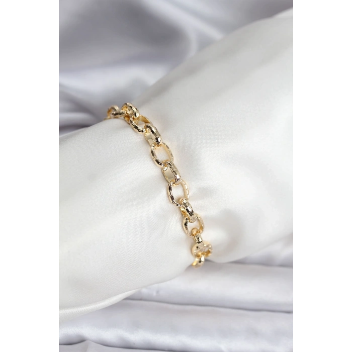 14K Gold Renk Kaplama Lazerli Zincir Model CM Kadın Bileklik