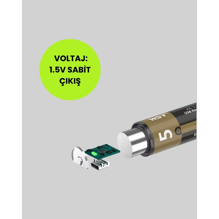1.5V AA Şarjlı Lityum Pil | 1000+ Kez Şarj Edilebilir | Hızlı Type-C Şarj (2 Adet)