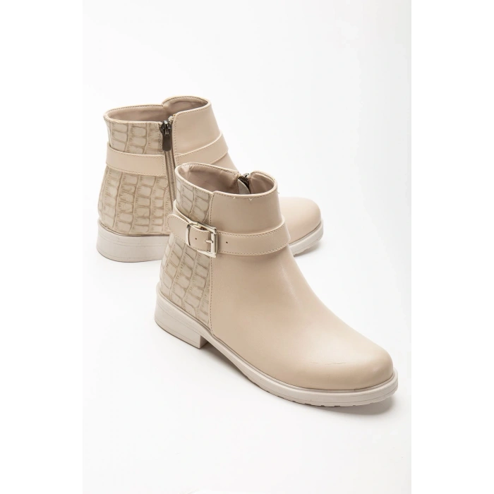 165-204/1 Bej Kroko Toka Aksesuarlı Fermuarlı Günlük Kadın Bot