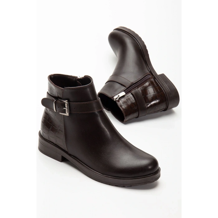 165-204/1 Kahve Kroko Toka Aksesuarlı Fermuarlı Günlük Kadın Bot