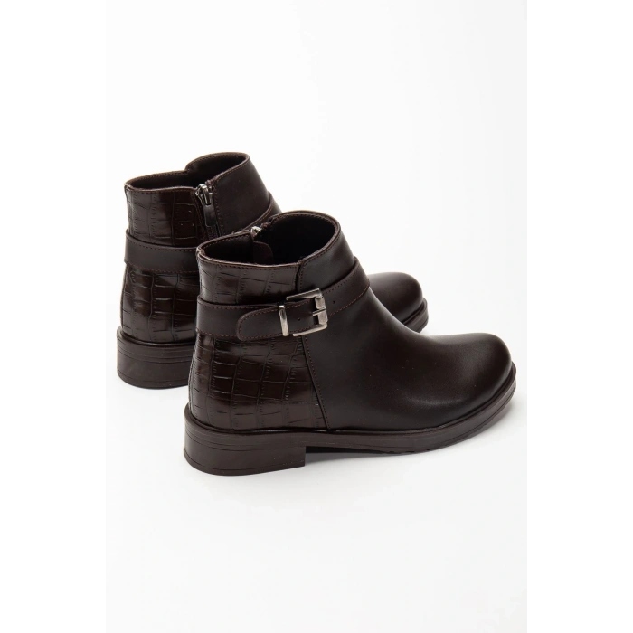 165-204/1 Kahve Kroko Toka Aksesuarlı Fermuarlı Günlük Kadın Bot