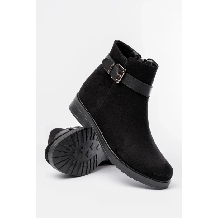 165-204/1 Siyah Süet Toka Aksesuarlı Fermuarlı Günlük Kadın Bot