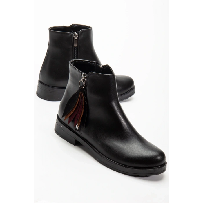 165-205 Siyah Cilt Yaprak Desenli Fermuarlı Günlük Kadın Bot