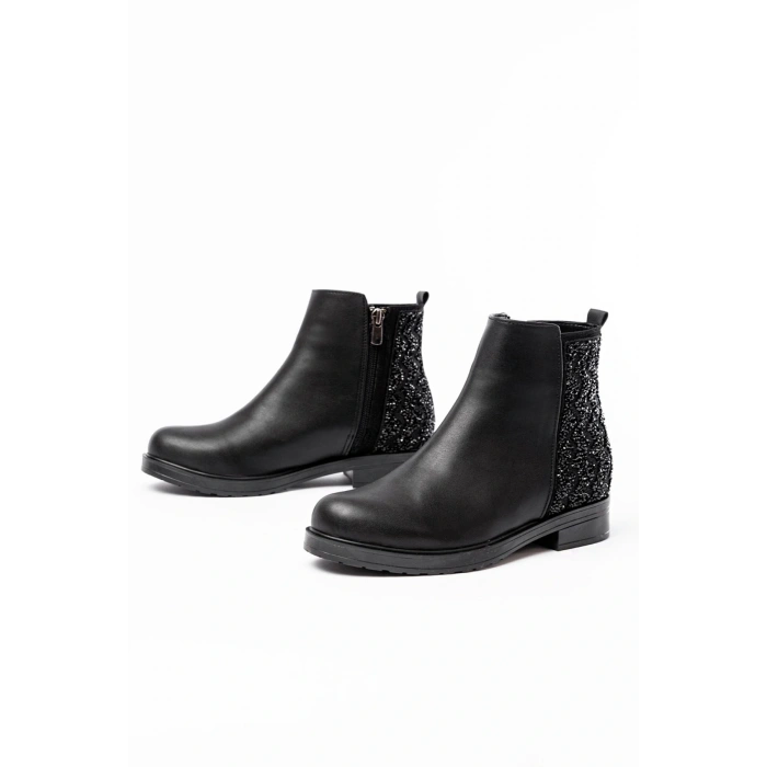 165-212 Siyah Taş Aksesuarlı Fermuarlı Günlük Kadın Bot