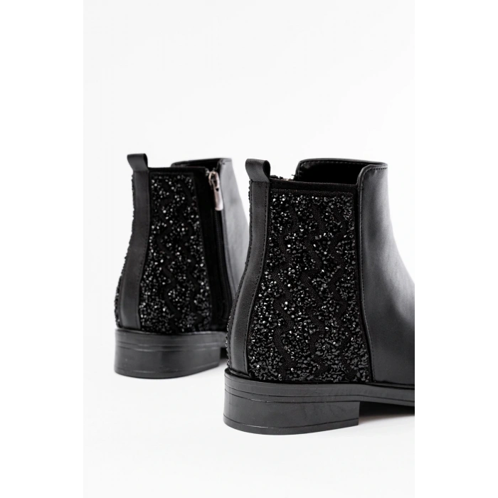 165-212 Siyah Taş Aksesuarlı Fermuarlı Günlük Kadın Bot