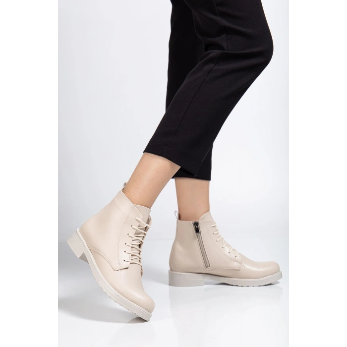 165-225 Bej Cilt Bağcıklı Fermuarlı Günlük Kadın Bot