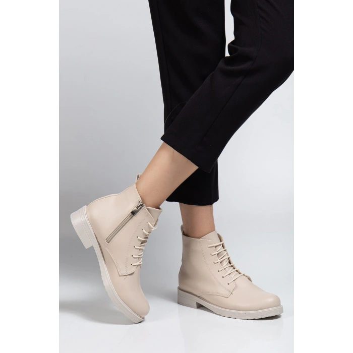 165-225 Bej Cilt Bağcıklı Fermuarlı Günlük Kadın Bot