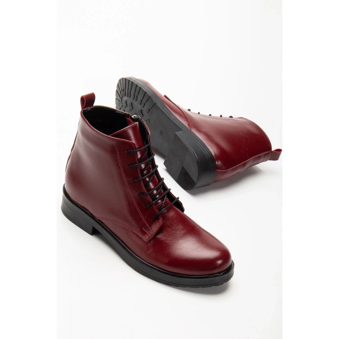 165-225 Bordo Yanki Bağcıklı Fermuarlı Günlük Kadın Bot