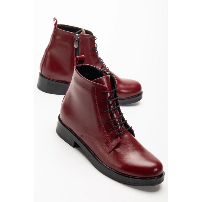 165-225 Bordo Yanki Bağcıklı Fermuarlı Günlük Kadın Bot