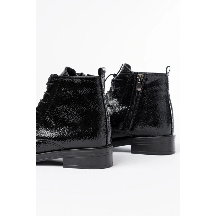 165-225 Siyah Rugan Bağcıklı Fermuarlı Günlük Kadın Bot